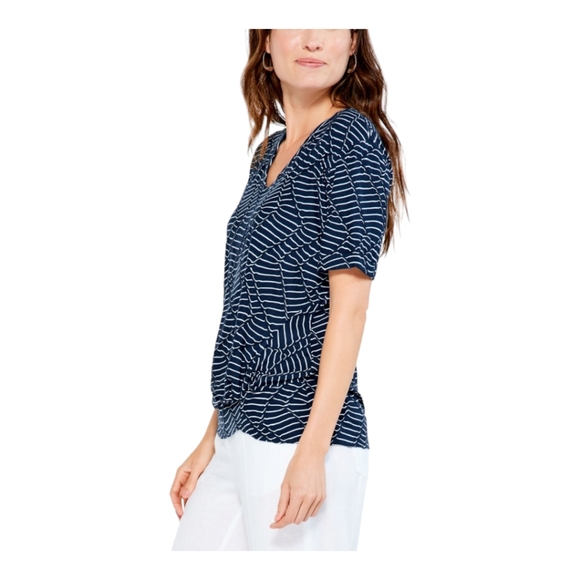 Nic Zoe Women's Mixed Lines Tee, Indigo Multi, S
